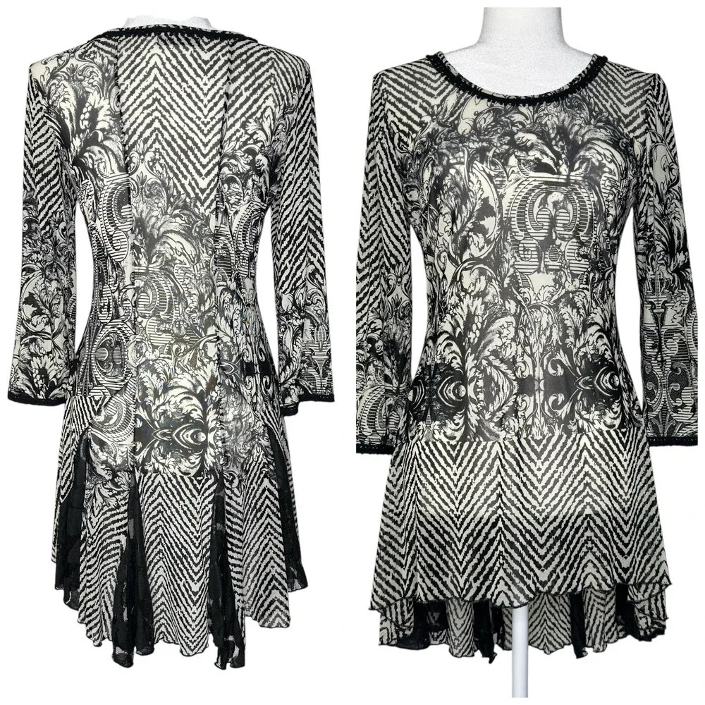 Mechant Y2K Vintage Tunic Top S/M Fairy Whimsigoth Sheer Asymmetrical Lace Shirt